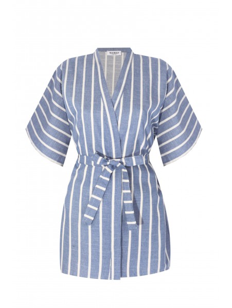 Mavi Beyaz Çizgili Kimono Üst