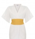 Sarı Kuşaklı Beyaz Kimono Üst