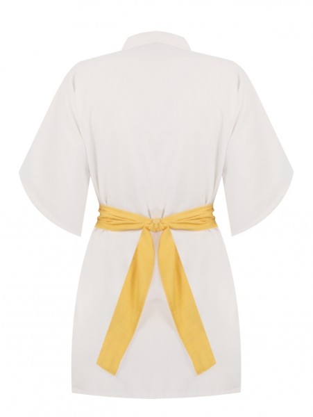 Sarı Kuşaklı Beyaz Kimono Üst