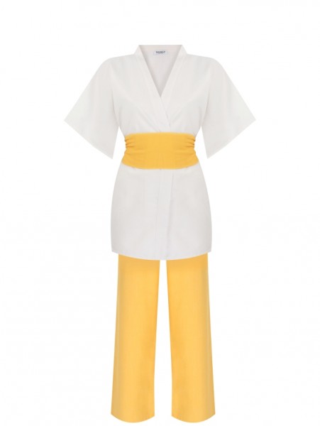 Sarı Kuşaklı Kimono Takım