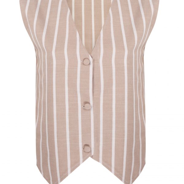 Bej Beyaz Çizgili Yelek